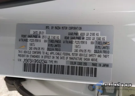 2021 Mazda Cx-5 Grand Touring Reserve z USA, uszkodzony, nr VIN JM3KFBAY9M0420344